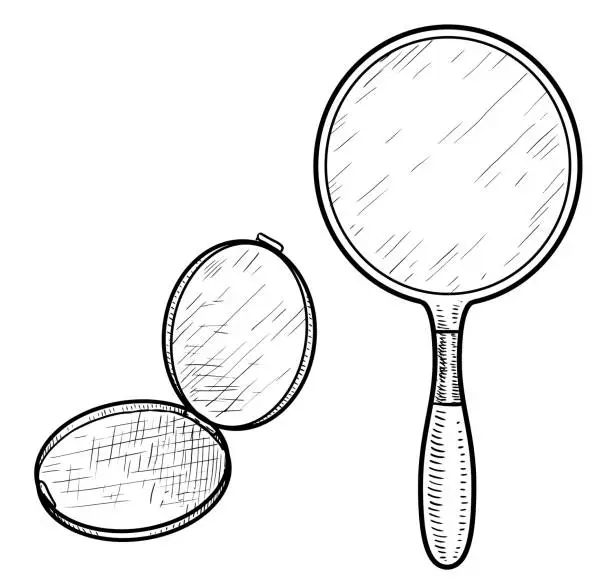 Vector illustration of Hand mirror illustration, drawing, engraving, ink, line art, vector