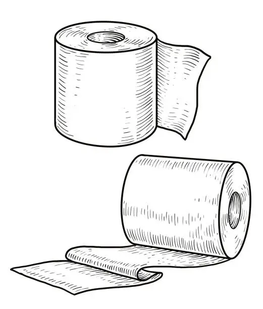 Vector illustration of Toilet paper illustration, drawing, engraving, ink, line art, vector