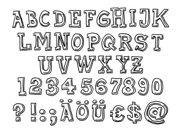 serif alphabet briefpapier set zeichnen - nobody dollar isolated on white isolated stock-grafiken, -clipart, -cartoons und -symbole