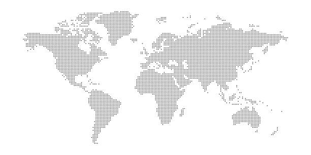 illustrazioni stock, clip art, cartoni animati e icone di tendenza di mappa del mondo punteggiata vettoriale - europa continente illustrazioni