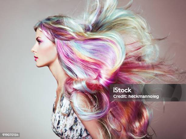 Beauty Fashion Model Girl With Colorful Dyed Hair Stock Photo - Download Image Now - Hair, Dyed Hair, Women