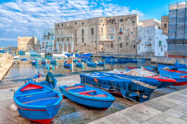 View of the italian old port city Monopoli Italy, Puglia. Adriatic sea monopoli puglia stock pictures, royalty-free photos & images