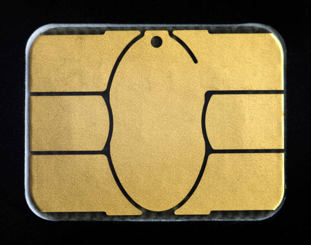 Credit card electronic chip. Extreme close-up.