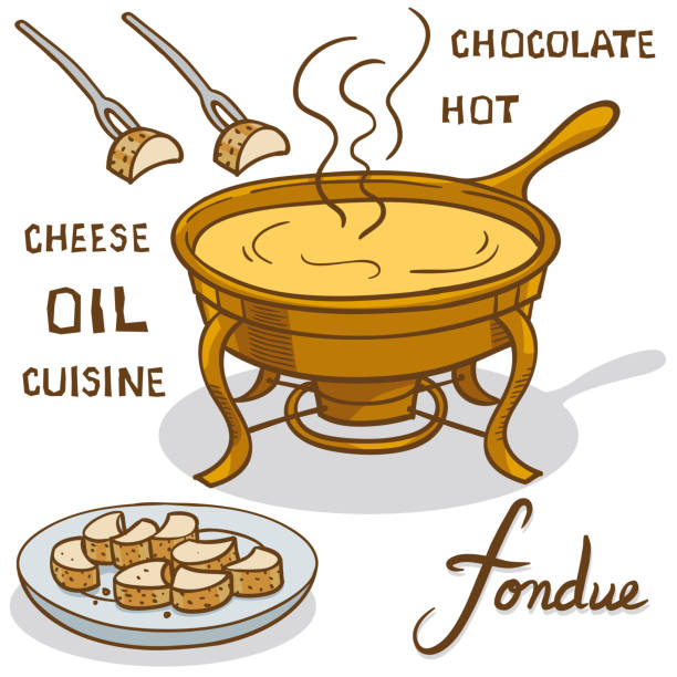 Cheese Fondue Vector Illustration with several design elements Cheese Fondue Doodles cheese fondue stock illustrations