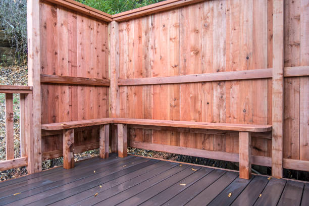 istock Redwood fence and bench 919188498