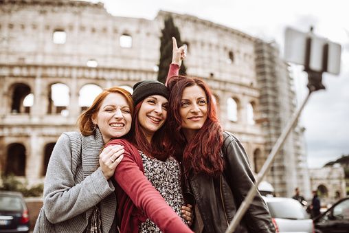 tourists in rome take a selfie togetherness