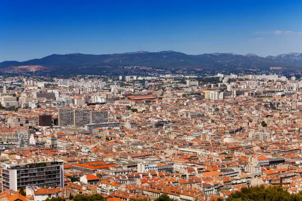 Panoramic view of Marseille with ferris wheel at Vieux-Port, France