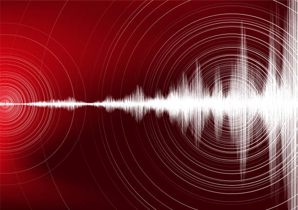 Digital Earthquake Wave with Circle Vibration on Dark Red background,audio wave diagram concept,design for education and science,Vector Illustration. vector art illustration