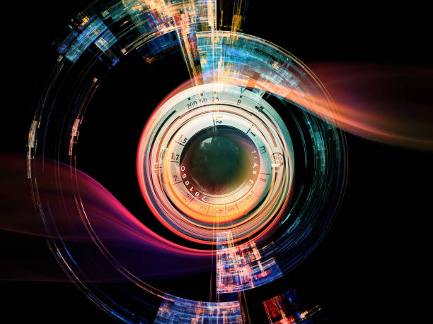 Digital Lens Effect Camera Eye series. Background composed of photo lens and fractal elements on the subject of digital photography and creativity. lens optical instrument stock pictures, royalty-free photos & images