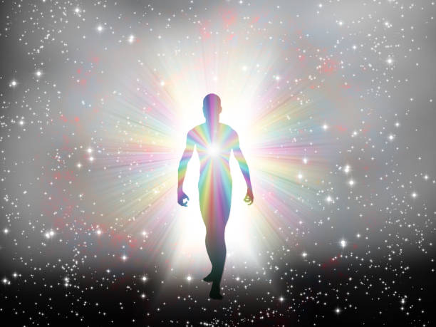 Soul Passing Man in rainbow light and stars reincarnation stock pictures, royalty-free photos & images