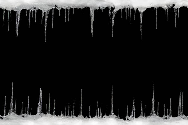 Icicles on a black background, space for text, template for design Icicles on a black background, place for text, template for design, set icicle photos stock pictures, royalty-free photos & images