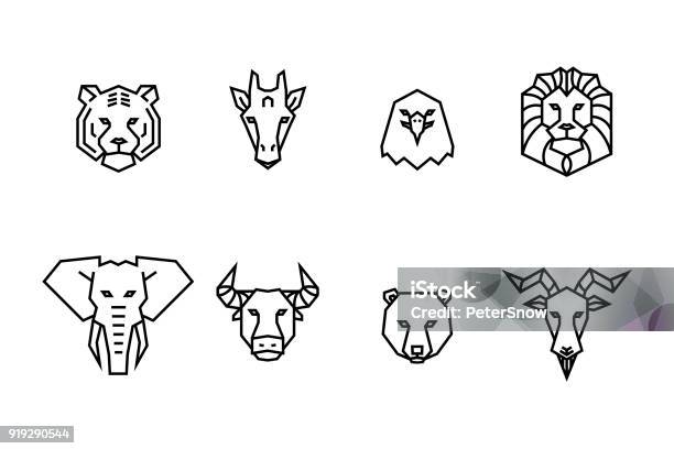 8 Animal Heads Icons Vector Geometric Illustrations Of Wild Life Animals Stock Illustration - Download Image Now