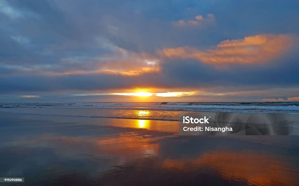 Beautiful sunset at the beach on the westcoast in Portugal Algarve Stock Photo
