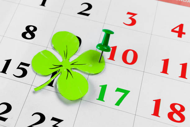 istock St Patrick`s day on march calendar pin. Copy space 919291434