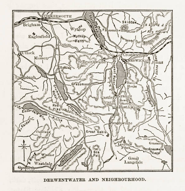 istock Map of Derwent Water, Keswick, England Victorian Engraving, 1840 919294604