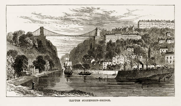 Very Rare, Beautifully Illustrated Antique Engraving of Clifton Suspension Bridge in Bristol, England Victorian Engraving, Circa 1840 from Our Own Country, Great Britain, Descriptive, Historical, Pictorial. Published in 1880. Copyright has expired on this artwork. Digitally restored.