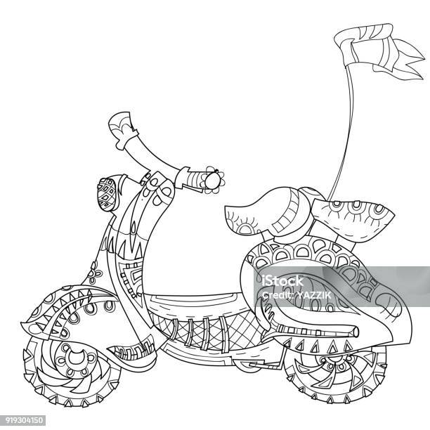 Motor Scooter Doodle Stock Illustration - Download Image Now - Coloring, Motorcycle, City