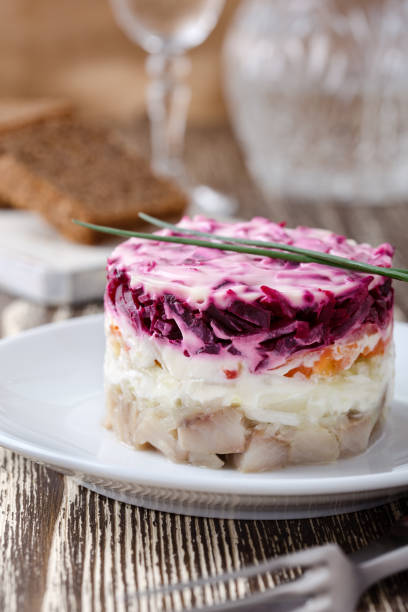 istock Dressed pickled herring, russian salad herring under a fur coat 919356668
