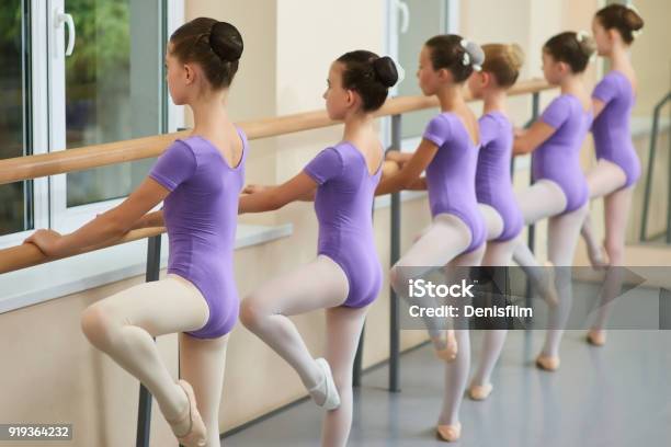 Young Ballerinas Training At Ballet Barre Stock Photo - Download Image Now - Ballet, Ballet Dancer, Barre