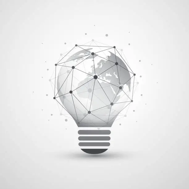 Vector illustration of Abstract Global Network Connections Concept Design with Light Bulb