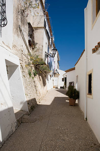 Town front sea in spain near Benidorm stock photo