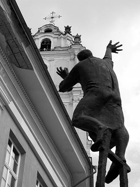 Vilnius old town, Lithuania. Unusual look at the St.Johns church tower
