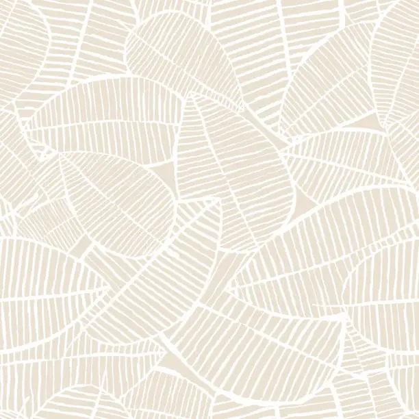 Vector illustration of Vector seamless watercolor leaves pattern. Beige and white spring background. Floral design for fashion textile print.