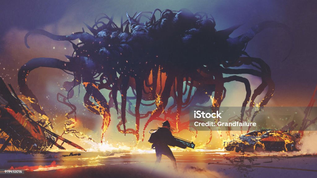 Facing The Alien Creature Stock Illustration - Download Image Now ...