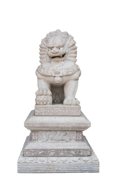 istock Chinese Lion stone isolated on white background 919435530