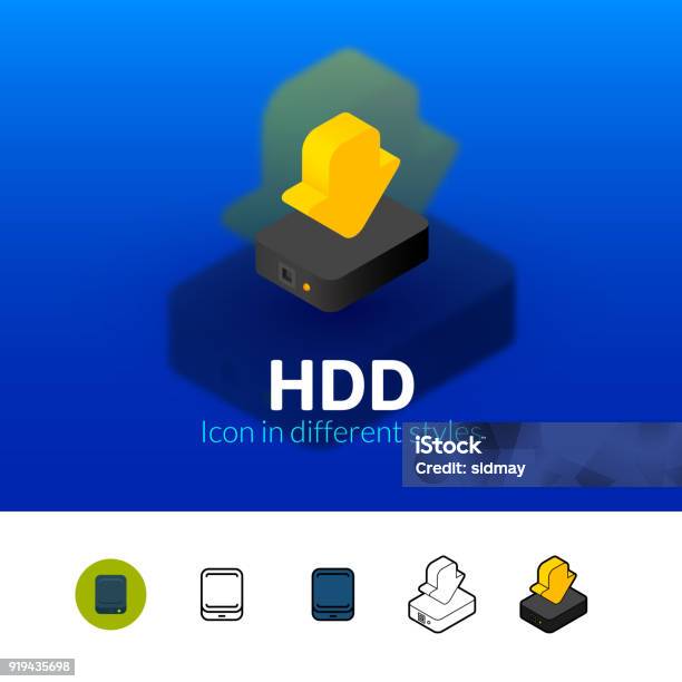 Hdd Icon In Different Style Stock Illustration - Download Image Now - Backup, Circle, Color Image