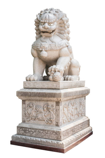 istock Chinese Lion stone isolated on white background 919435746