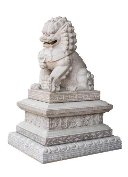 istock Chinese Lion stone isolated on white background 919435974