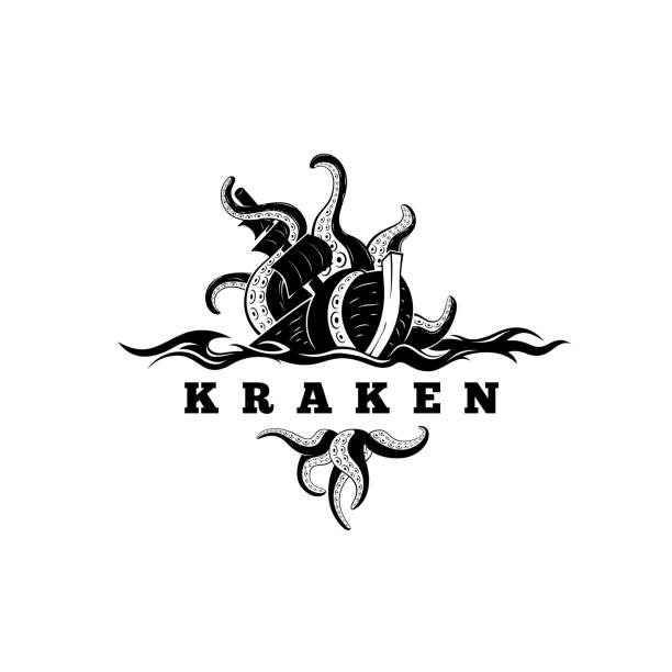 Riesige böse Kraken Symbol, Silhouette Oktopus Meer Monster mit Tentakeln – Vektorgrafik