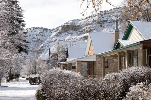 Photo of Snow covered homes in the mountain town of Durango, Colorado