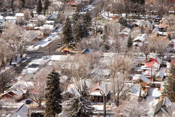istock Frosty town of Durango, Colorado with bare trees 919442876