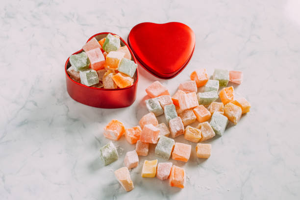 istock Turkish Delights in Red Heart Shaped Box 919443386