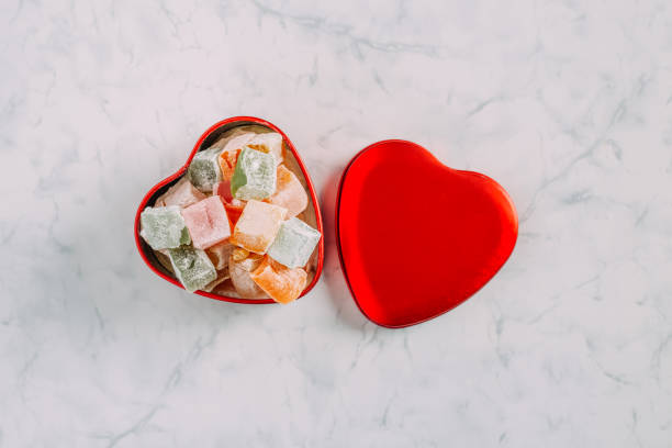 istock Turkish Delights in Red Heart Shaped Box 919443396