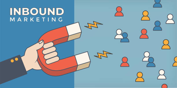 Magnet pulling people for inbound lead generation for digital marketing symbol Magnet pulling people for inbound lead generation -a digital marketing symbol target acquisition stock illustrations