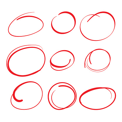 Red Circle Grading Marks with Swoosh Feel - Marking up  the Papers