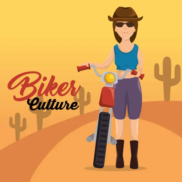 Vector illustration of biker culture biker woman riding motorbike