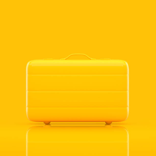 Travel suitcase yellow color isolated on yellow background with clipping path,minimal concept 3d render.