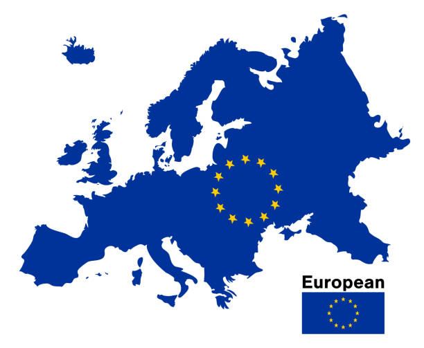 흰색 바탕에 유럽 깃발 지도 - european union flag illustrations stock illustrations