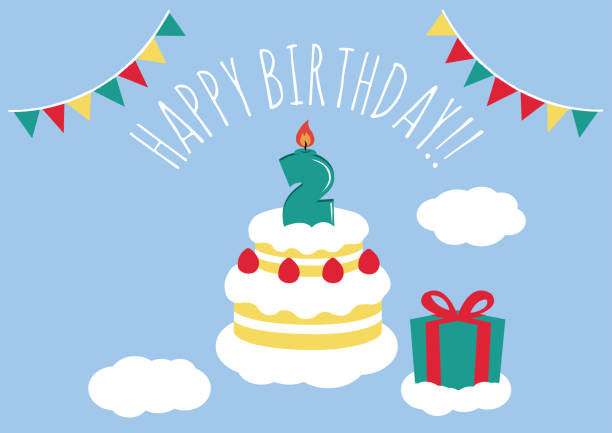 ilustrações de stock, clip art, desenhos animados e ícones de 2 years old birthday card illustration - criança de 1 a 2 anos