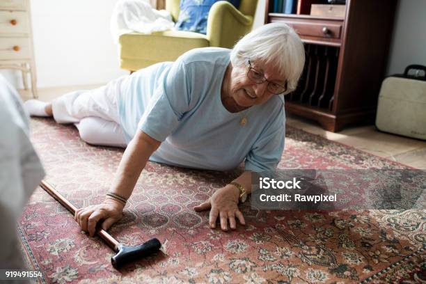 Elderly Woman Fell On The Floor Stock Photo - Download Image Now - Falling, Senior Adult, Nursing Home