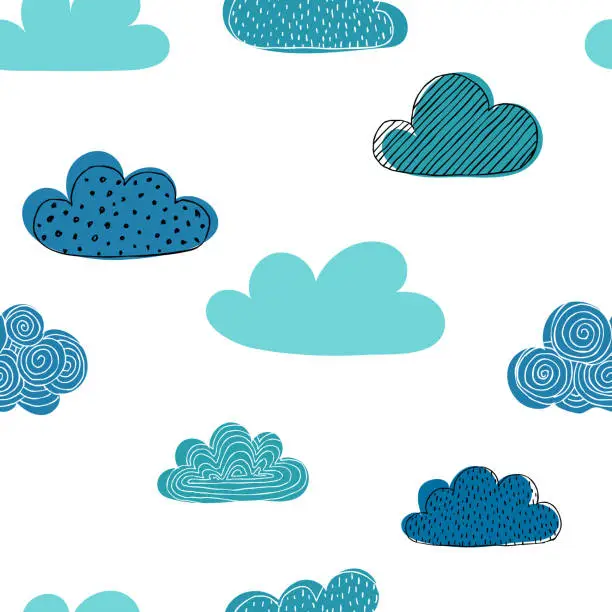 Vector illustration of Beautiful seamless pattern of doodle clouds. design background greeting cards and invitations and for baby clothes.