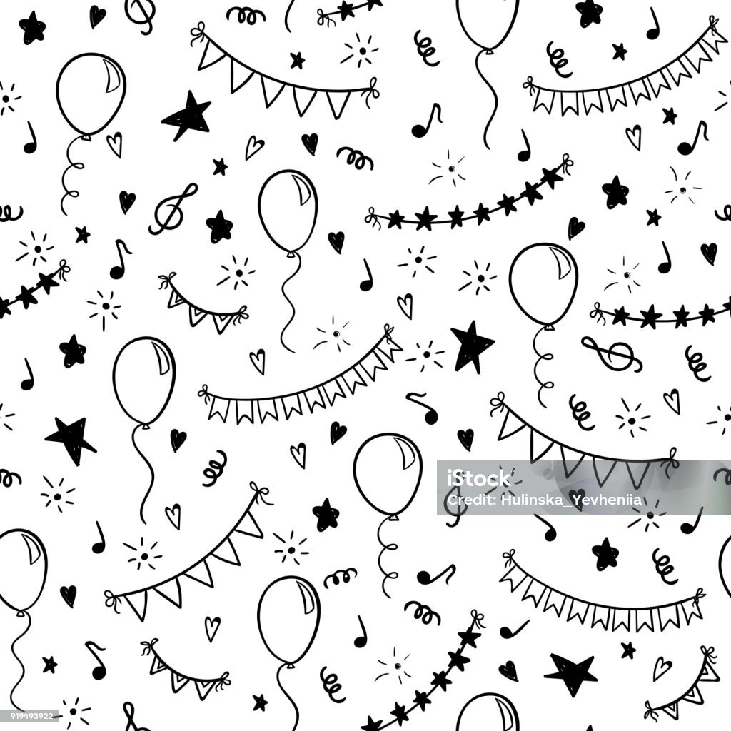 Seamless Pattern Hand Drawn Doodle Cartoon Objects And Symbols Of Birthday  Party Design Holiday Greeting Card And Invitation Of Wedding Happy Mother  Day Birthday Valentine S Day And Holidays Stock Illustration -