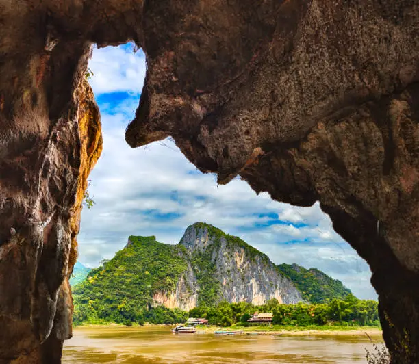 Photo of View from the cave. Beautiful landscape. Laos.
