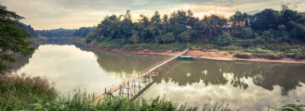 istock Beautiful view of a bamboo bridge. Laos landscape. Panorama 919502498