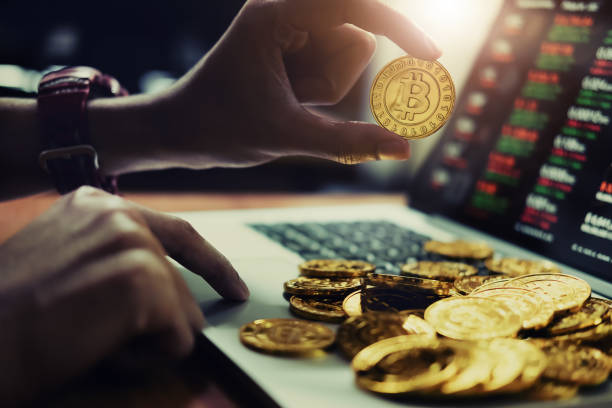 istock New virtual money concept, Gold Bitcoins ( btc )  is Digital crypto-currency use blockchain Technology for 919509832