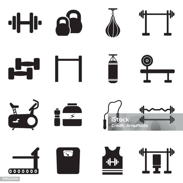 Ilustración de Iconos De Fitness Diseño Plano Negro Ilustración De Vector y más Vectores Libres de Derechos de Ícono